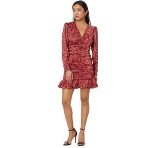 En Saison Razzalind Mini Dress size M NWT Ruched Raspberry Leopard Long sleeve